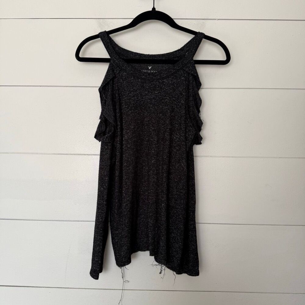 American Eagle Women’s Medium Soft and Sexy Cold Shoulder Grey Top